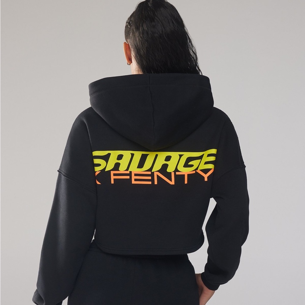 Savage Fenty by Rihanna Xssential Racer Cropped Black Hoodie